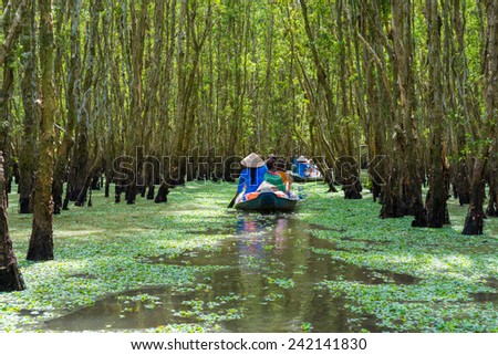 Tourism rowing boat in Mekong delta, Vietnam