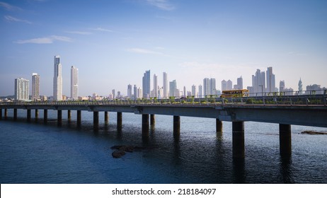 Tourist attractions and destination scenics. Panoramic view of Panama City skyline and highway