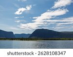 Tourist attractions on the west coast of Newfoundland. Gros Morne National Park of Canada, ancient landscape is a UNESCO World Heritage Site. Western Brook Pond, a fjord formed by glacial erosion. 
