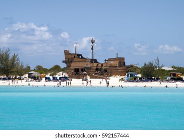 The Tourist Beach With A Ship Shape Structure On Uninhabited Island Half Moon Cay.