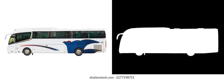 A tourist bus parked isolated on white background with clipping mask and path