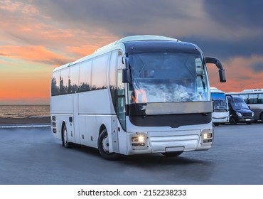 Tourist Bus At The Bus Station Off The Coast