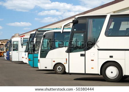 Tourist buses on a parking expect passengers