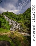 tourist can walk to see beautiful large waterfall in the forest nearby doi inthanon  and chom thong city chiangmai Thailand 