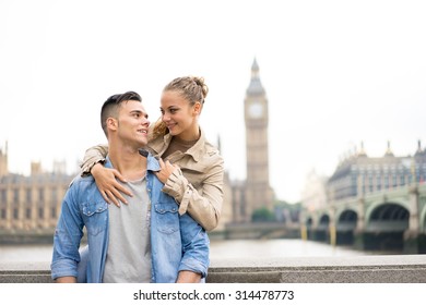 Tourist Couple Taking Selfie At Big Ben, London