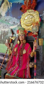 Tourist Dressed In Typical Inca Ritual Costumes In Cusco