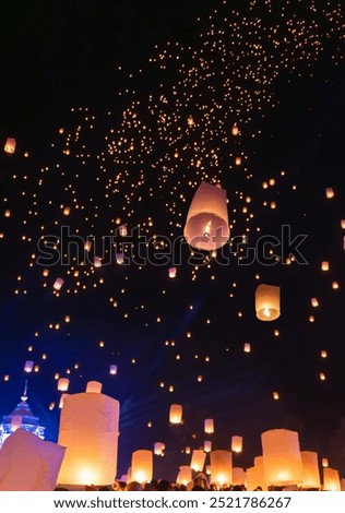 Similar – Image, Stock Photo Illuminated sky lantern floating in the night sky