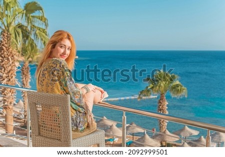 Tourist at hotel in Egypt, pretty nice view. Concept of vacation and travelling 