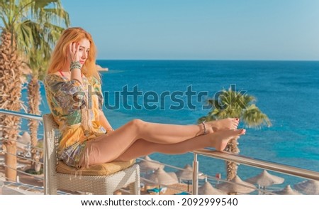 Tourist at hotel in Egypt, pretty nice view. Concept of vacation and travelling 