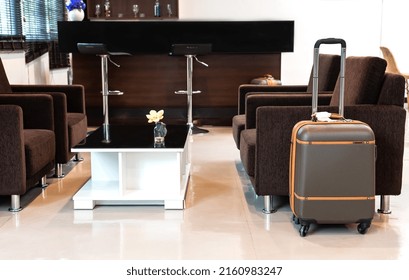 Tourist luggage in airline's VIP lounge at International airport - Shutterstock ID 2160983247