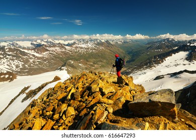 Tourist On Similaun Peak, Otztal Alps, Austria