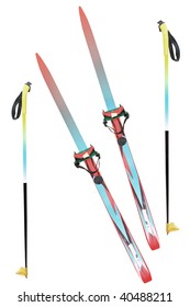 Tourist Skis And Ski Poles Under The White Background