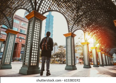 Tourist standing in Taipei city scene during sunset in Taiwan (Republic of China) - Taiwan Tourism