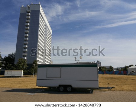 tourist trailer near soviet hotel