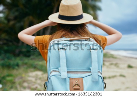 Tourist traveling coconut palms tropics enjoyment