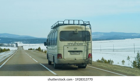 A tourist van is used for travelling at Russia,  Europe during winter time in March 2019. 