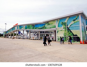 Tourist Walking At Komodo Airport, Flores, Indonesia. On Friday 6, 2017.