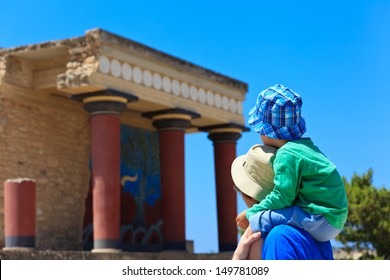 Tourists Family In Knossos Palace, Crete