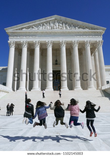 Tourists Jump Front Us Supreme Court Stock Photo Edit Now