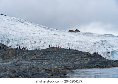 Tourists In The Huascarán Mount In Peru.