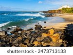 Tourists Searching For Small Pieces of Sea Glass on Glass Beach, Port Allen, Kauai, Hawaii, USA