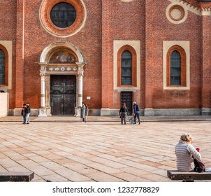 Tourists Visit Santa Maria delle Grazie old Church to see the Last Supper Leonardo Da Vinci famous wall painting in Milan,Italy-November 2018