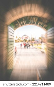 Tourists Walk Be Entrance Gates Down The Path Towards National Museum Of Hagia Sophia. Concept Of Post Pandemic Tourism Opening. Intentional Motion Blur Tourism In Turkey