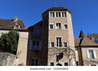 Tournus, France - 02 26 2022 : Tower And Treasurer's Lodge, Former Home Of Albert THIBAUDET, Exterior View, Town Of Tournus, Saône Et Loire Department, France