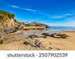 Towan Beach and Towan Head, Newquay, Cornwall, UK, before the crowds arrive, during the summer heatwave.