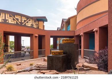 Towaoc, Colorado, USA - May 20th, 2022: Ute Mountains Casino And Hotel Decoration And Fountain At The Building Entrance