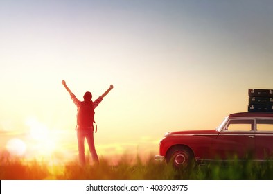 Toward Adventure Girl Relaxing Enjoying Road Stock Photo 403903975 ...