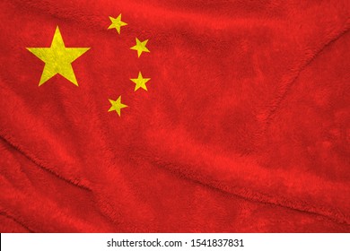 Towel fabric pattern flag of China, Crease of Chinese flag background, a large golden star within an arc of four smaller golden stars, in the canton, on a field of red.