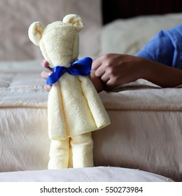 Towel Folded Into Bear Shape Soft Toy 