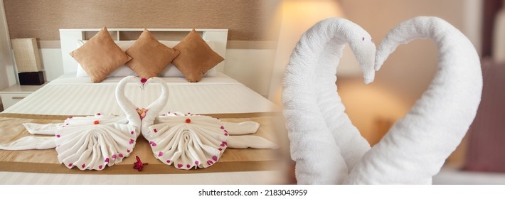 Towel Swans Shaped On The Bed, Honeymoon Bed