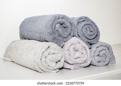 Towels On The White Shelf, Spa Day, Clean Towels