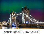 Tower Bridge with aurora borealis in London. England	