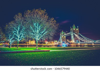 Tower Bridge With Chrismtas Lights In HDR Colors