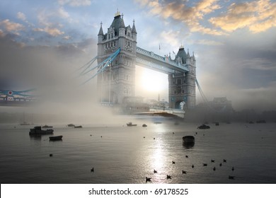 Tower Bridge With Fog, London, UK