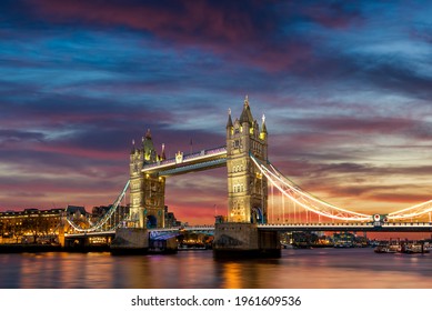 Tower Bridge illuminated at dusk, London, England  - Powered by Shutterstock