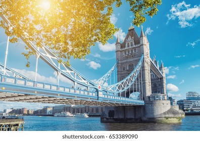 Tower Bridge In London In A Beautiful Summer Day, England, United Kingdom