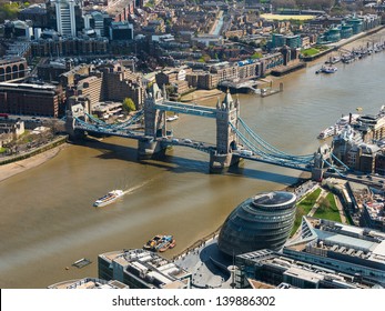 Tower Bridge And London City Hall Aerial View, England, UK