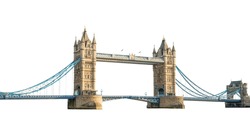 Tower Bridge In London Isolated On White Background. Cut Out Of Tower Bridge In London UK