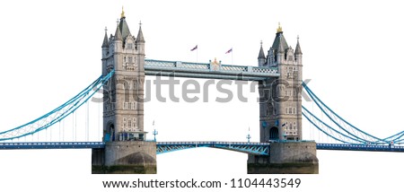 Tower Bridge in London isolated on white background with clipping path