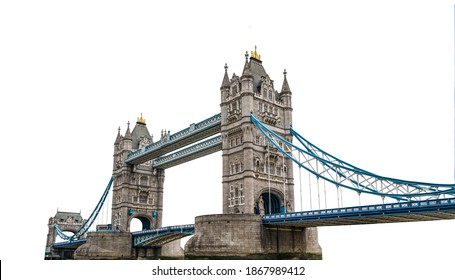 Tower Bridge (London, UK) isolated on white background - Shutterstock ID 1867989412