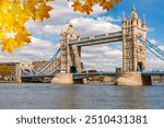 Tower bridge over Thames river in autumn, London, UK