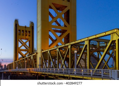 Tower Bridge In Sacramento,ca At Sunset