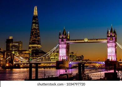 Tower Bridge And The Shard At Night In London