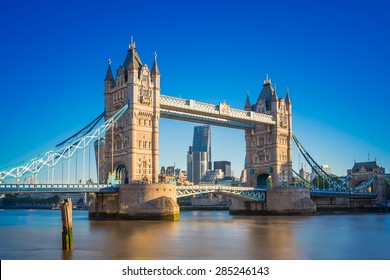 Tower Bridge At Sunrise With Clear Blue Sky, London, UK