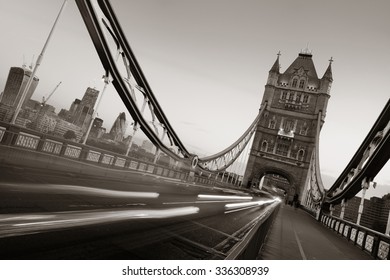 Tower Bridge and traffic in the morning in London.