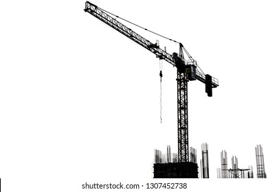 Tower Crane Construction over building site on white background